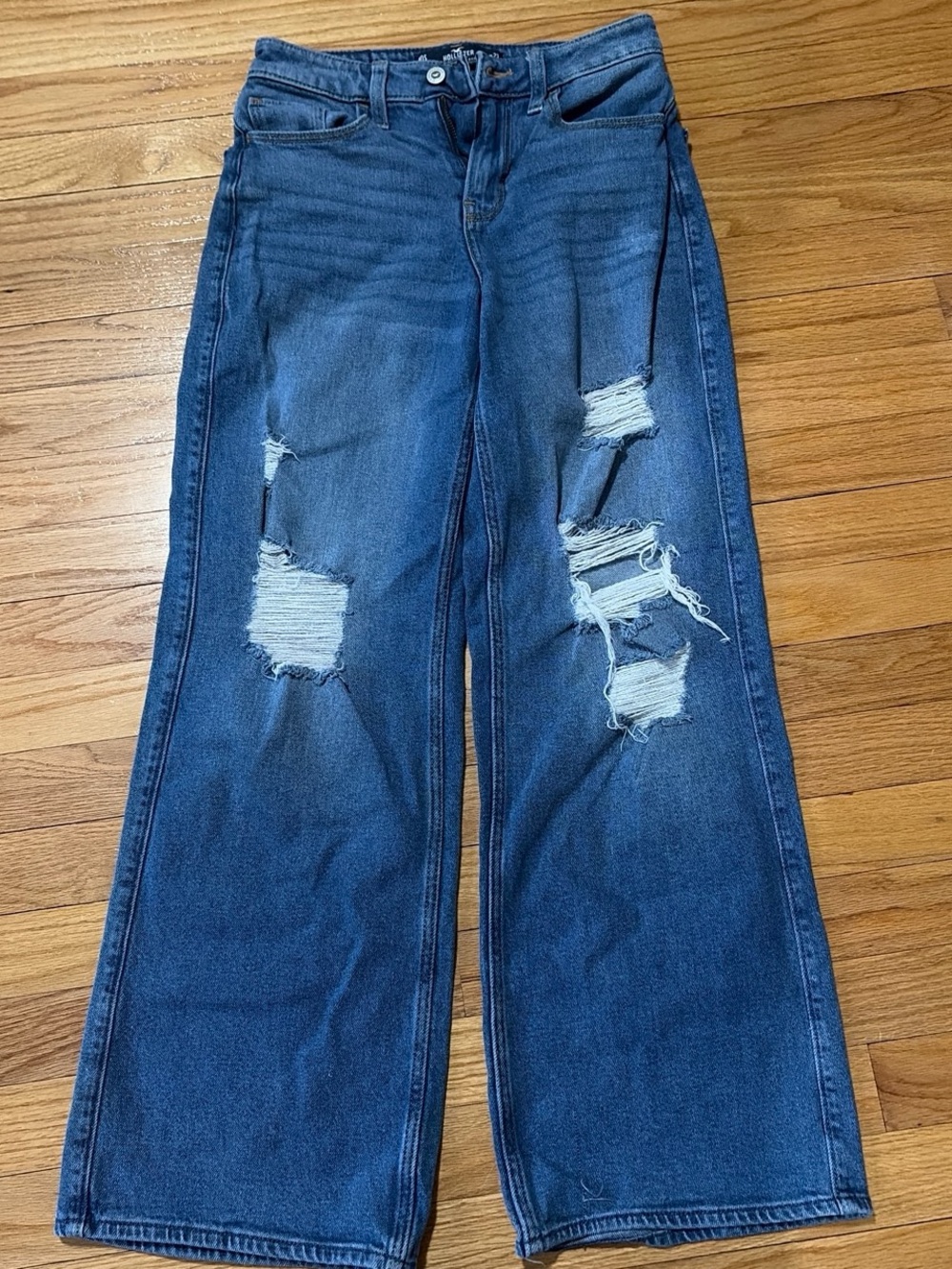 Hollister Distressed Wide-Leg Blue Jeans